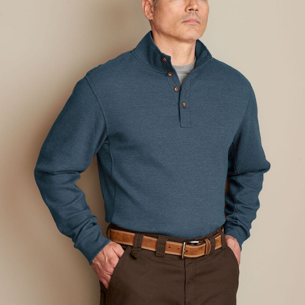 DULUTH TRADING CO Blue Burly Thermal Henley Pullover Mock Neck Shirt Size XL